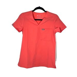 FIGS Catarina Coral Pink Scrub Top Womens Size XXS Pre Owned